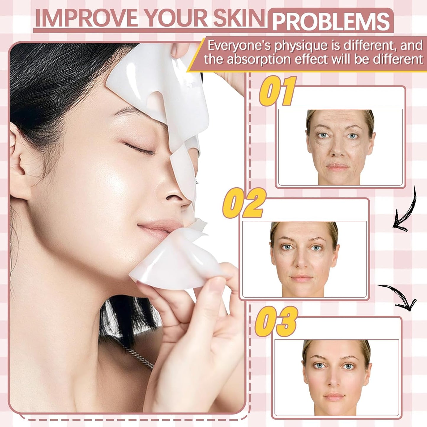Collagen Mask Korean, 5 Stück Collagen Maske Overnight, Hydratisierende Übernachtmaske, Anti-Aging Kollagen Gesichtsmaske, Tuchmaske Für Alle Hauttypen (C)